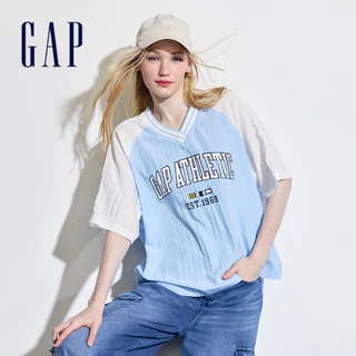 Gap 女裝 Logo印花V領短袖T恤-藍色(465685)