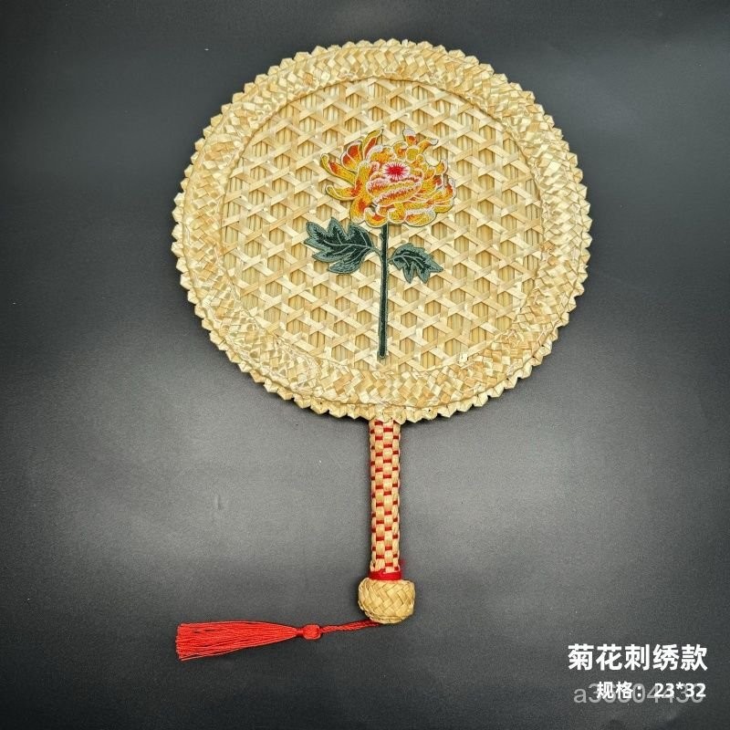 蒲扇手工麥稈扇 刺繡扇子複古手搖扇夏涼圓形扇中式扇老人扇中國風手搖扇 | 蝦皮購物