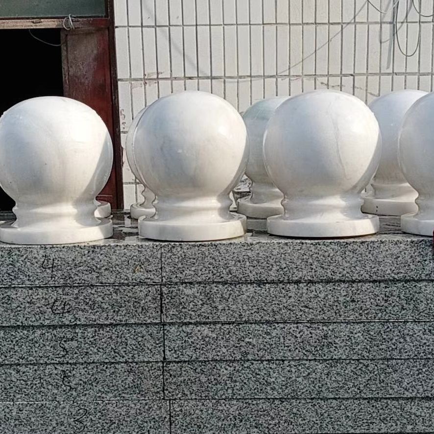 歐式大理石圓球石球白色圓型石球門柱鎮宅風水球形石球圓形擺件有口皆碑