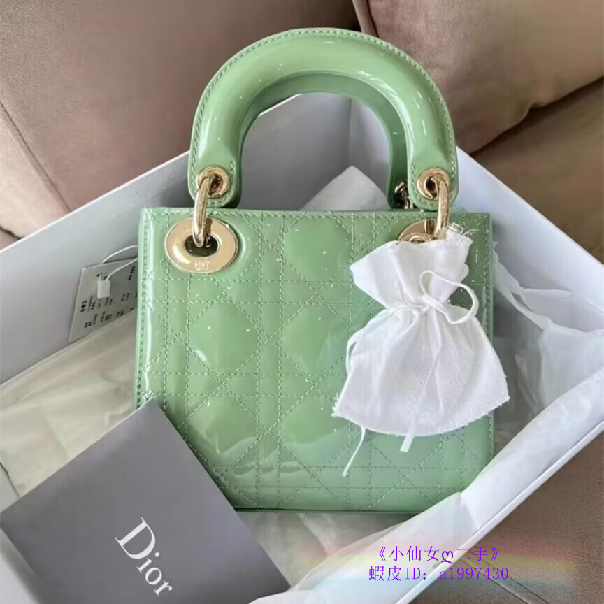 DIОR 迪奥 LADY DIОR 金屬鏈條 漆皮牛皮革 三格戴妃包 手提包 單肩包 斜挎包 迷你 綠色 | 蝦皮購物