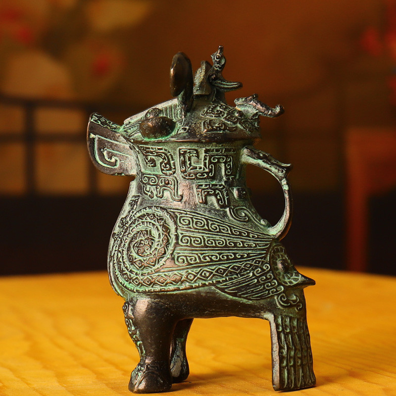 中国古美術品·旧蔵珍品·古青銅器·婦好鸮卤酒具·装酒器·文房置物·風水開運 婦好鸮尊青原創銅梟尊鳥尊酒器仿古青銅器工藝禮品擺件婚慶影視道具特價