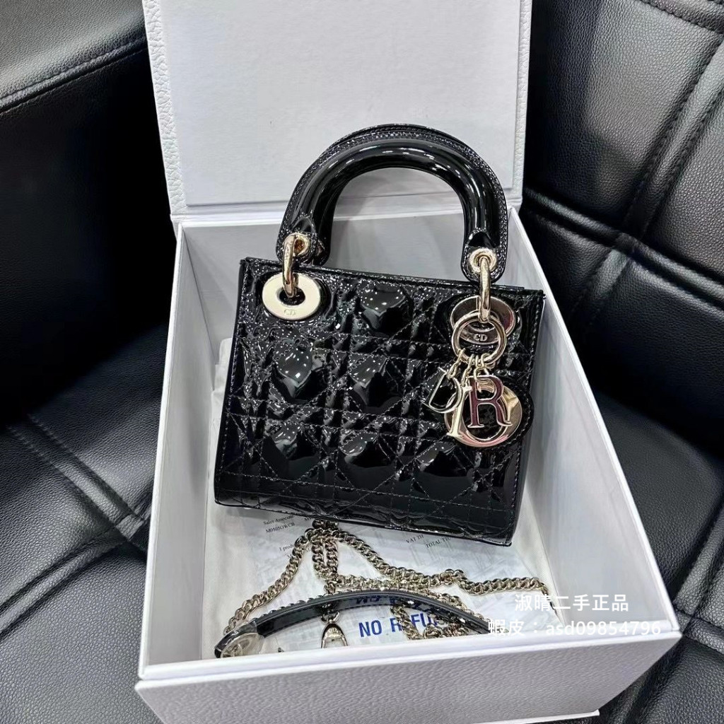 『二手』 DIОR 迪澳 迷你 LADY DIОR 三個戴妃包 光滑黑金漆皮 手提包 單肩包 斜挎包 M0505O | 蝦皮購物