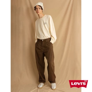 Levis Red 工裝手稿風復刻再造 男款 打褶寬直筒牛仔褲 / 復古木質條紋 A1120-0002 熱賣單品
