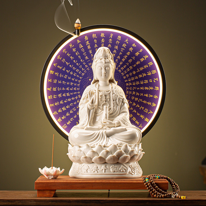 倒流香座倒流香爐德化陶瓷坐蓮南海觀音菩薩佛像客廳家用供奉觀世音菩薩