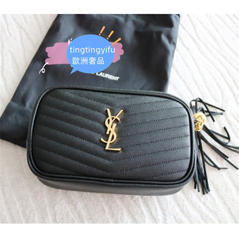 二手 Saint Laurent YSL 聖羅蘭 黑色 金釦 銀扣全皮 流蘇 相機包 肩背包 585040 盒子包 鏈條 | 蝦皮購物