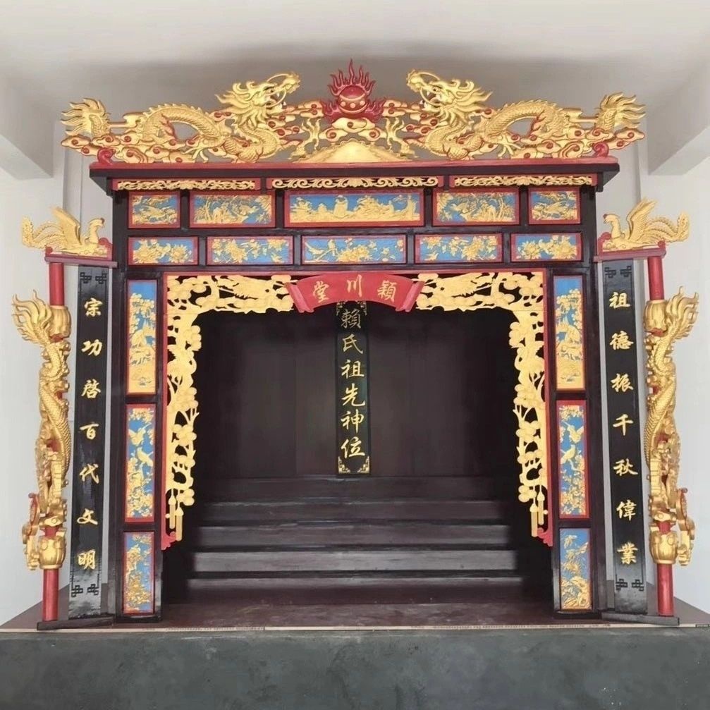 【佛龕 佛櫃 供桌神臺】廠家定制祠堂神龕實木雕刻神龕雕花佛柜仿古公媽臺神樓中式神龕 | 蝦皮購物