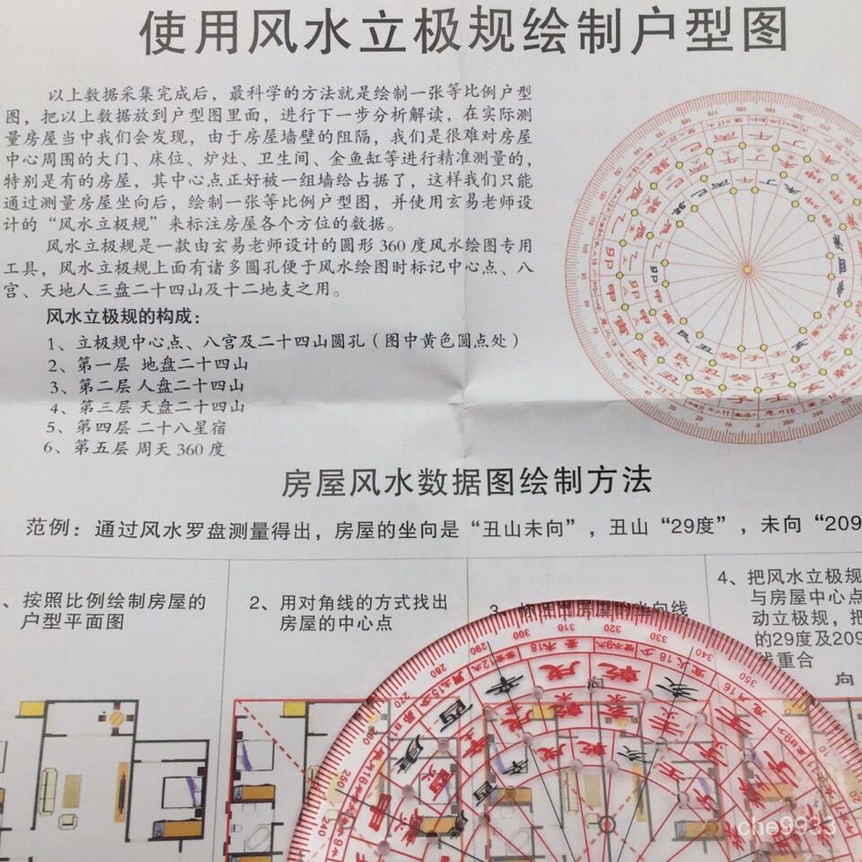 49孔圓形二十四山風水方位立極尺3寸精準透明羅盤佈局尺360週天| 蝦皮購物