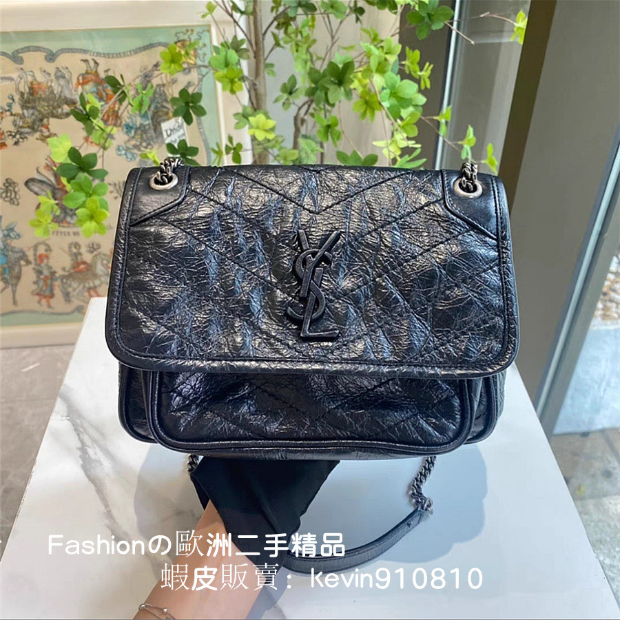 YSL 聖羅蘭 Niki 黑標Logo 流浪包 鏈條單肩斜跨包 女款 黑色 6331600 | 蝦皮購物