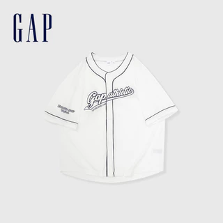 Gap 男裝 Logo印花圓領棒球短袖襯衫-白色(877624)