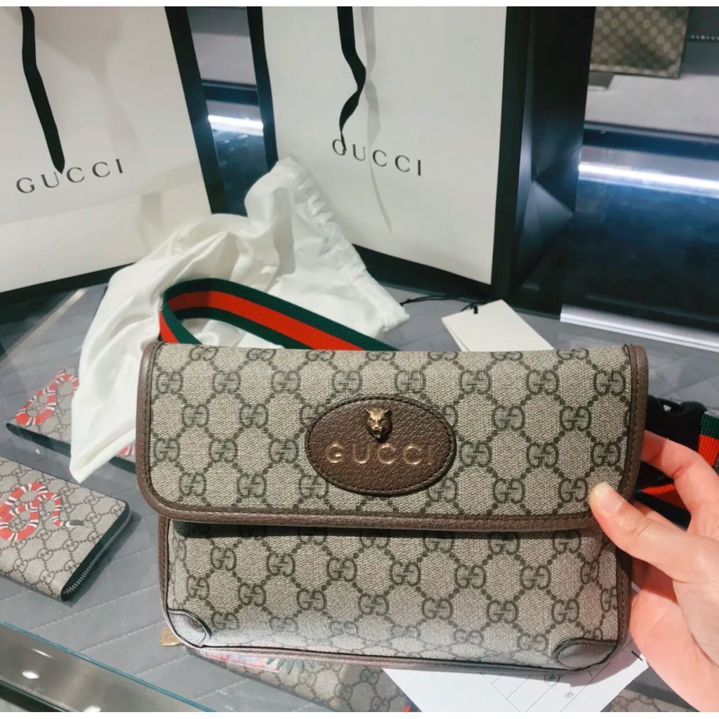 小餅二手 Gucci 493930 Gg Supreme Belt Bag 經典 虎頭腰包 超讚 蝦皮購物