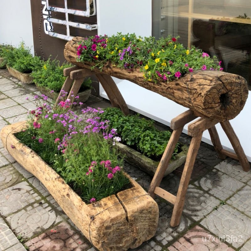 老木頭多肉木槽花盆陽臺長方形戶外創意複古花槽花園庭院大號朽木 | 蝦皮購物