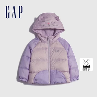 Gap 女幼童裝 Logo防潑水造型連帽羽絨外套-紫色貓咪(771433)