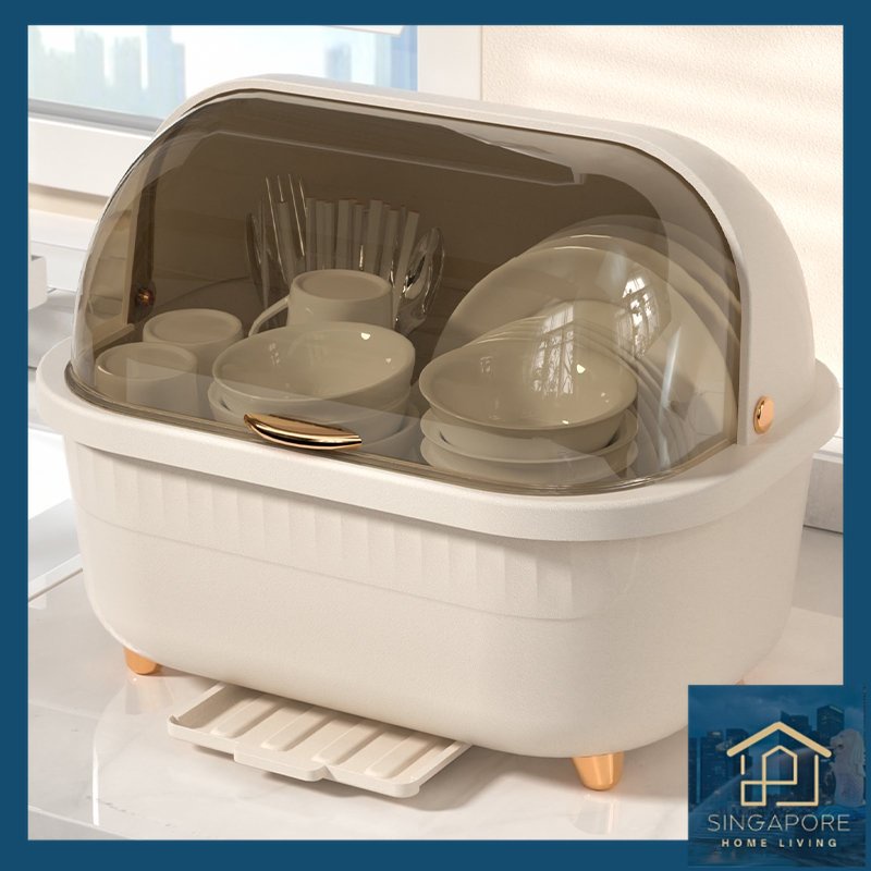 Kitchen Dish Rack with Cover/Dish Drainer with Chopstick Hol 蝦皮購物