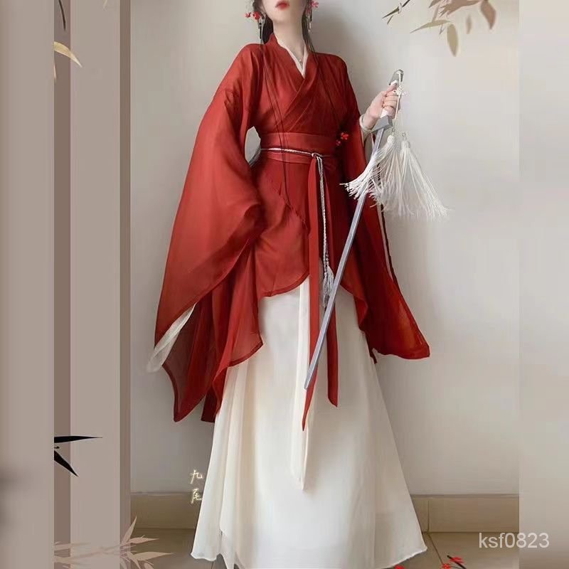 古裝 漢服女 錶演服 中國風服飾 古風衣服冷青裳【紅顔】2023秋冬新款南北朝魏晉風漢服女異形圍裳破羣 | 蝦皮購物