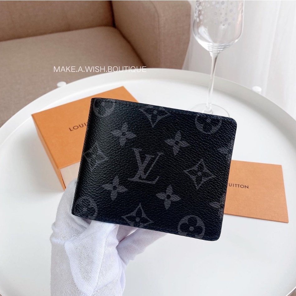 二手精品 Louis Vuitton Multiple Wallet 黑灰色 老花對折皮夾 短夾 卡夹 M61695 | 蝦皮購物