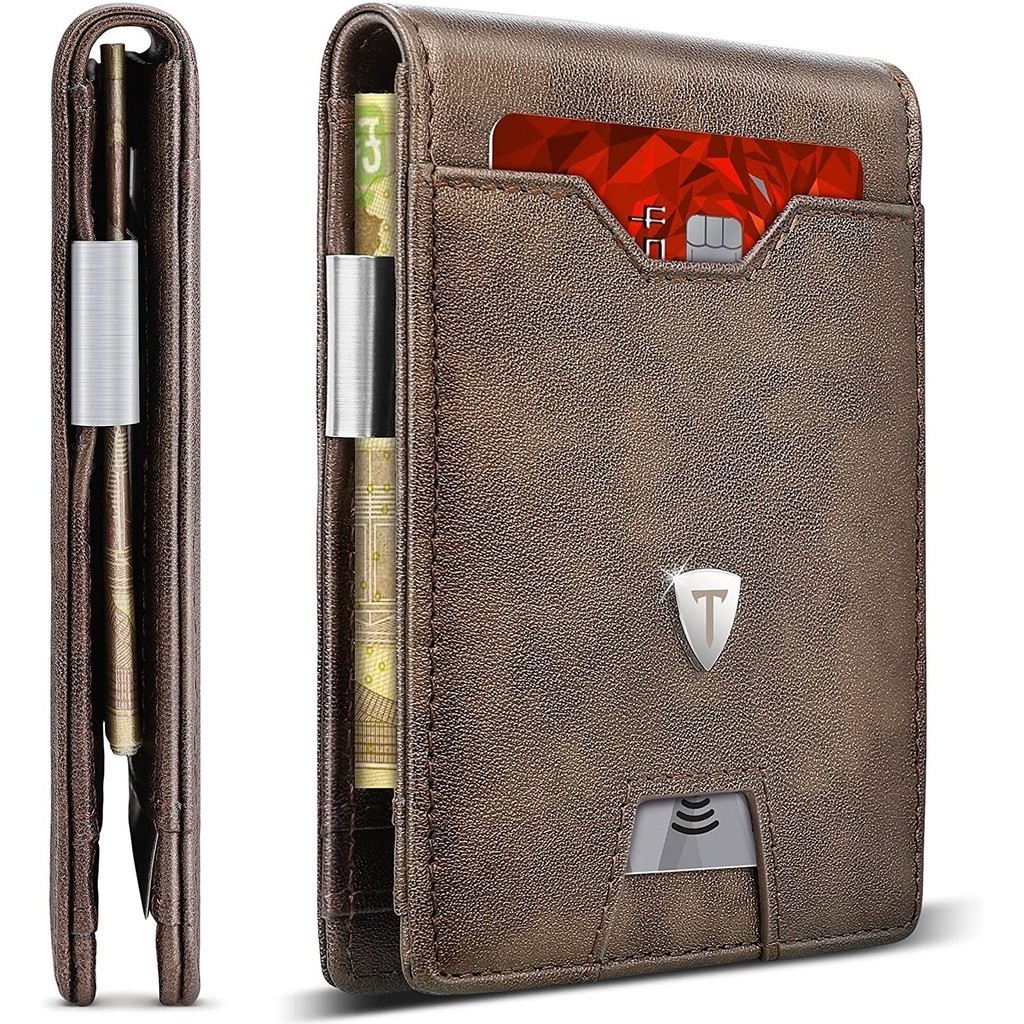 TEEHON Genuine Leather MIni Small Wallet Men Slim Money Clip | 蝦皮購物