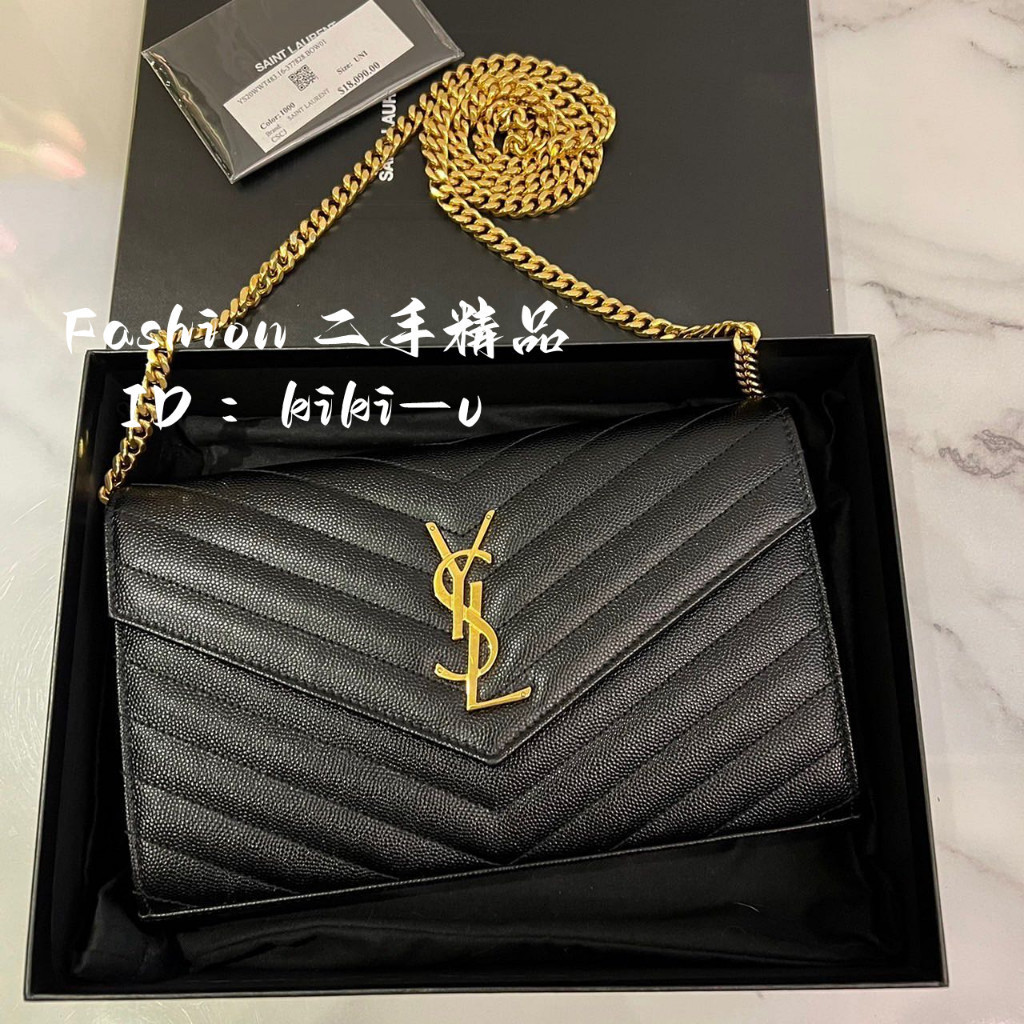 現貨正品 YSL 聖羅蘭 金扣WOC 荔枝紋皮革 信封包 鏈條包 單肩包 斜背包 377828 | 蝦皮購物