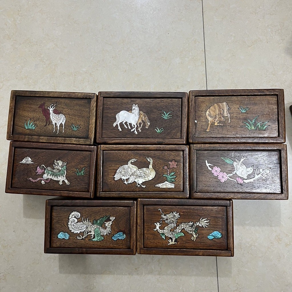 聚寶齋*花梨木細密彫*貝殼嵌 喜上眉梢紋】首飾