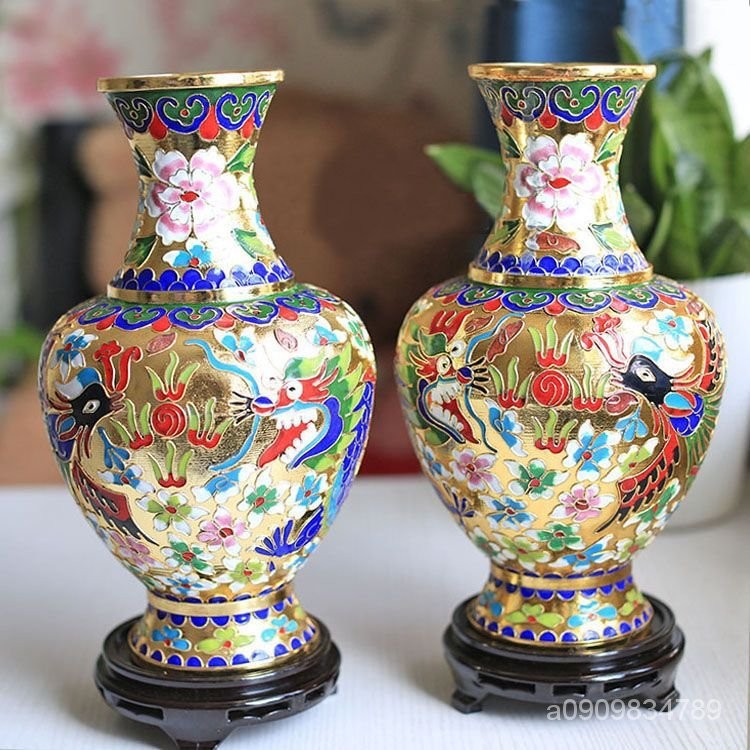 銅胎掐絲琺瑯】北京景泰藍花瓶插花瓶客廳擺飾傳統中國風擺件一對花瓶