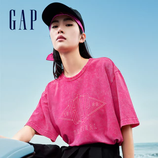 Gap 女裝 Logo純棉短版圓領短袖T恤 水洗棉系列-深粉色(465909)