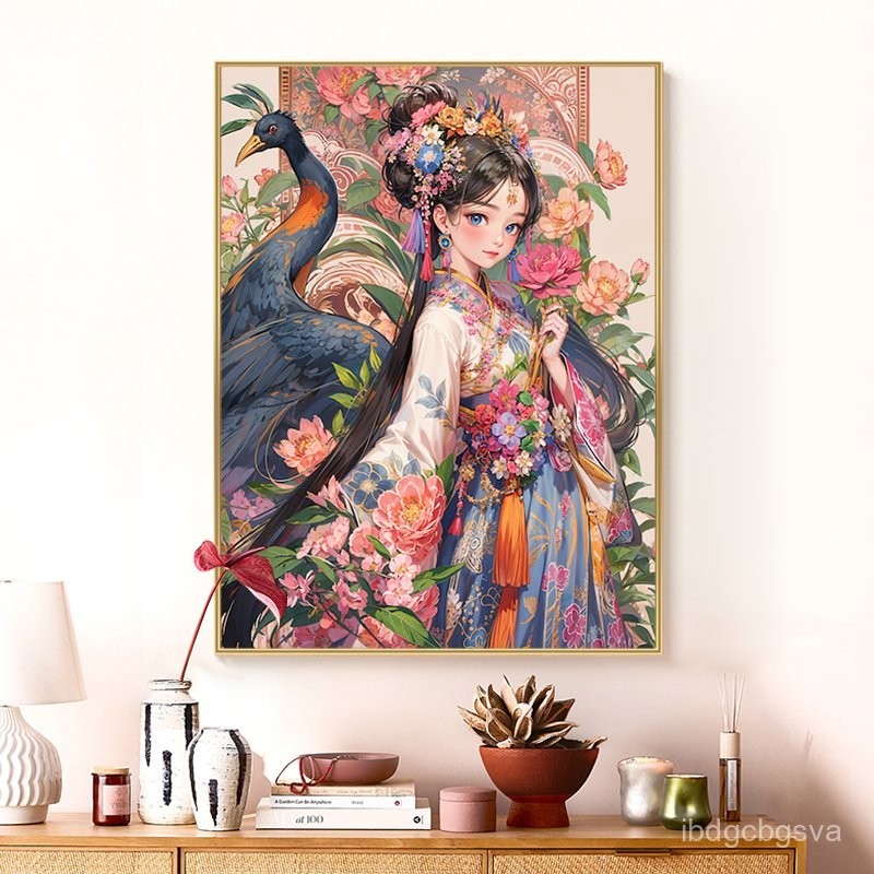 孔雀女孩十字繡2024年新款線繡客廳花卉自己手工臥室diy刺繡滿繡JRX2