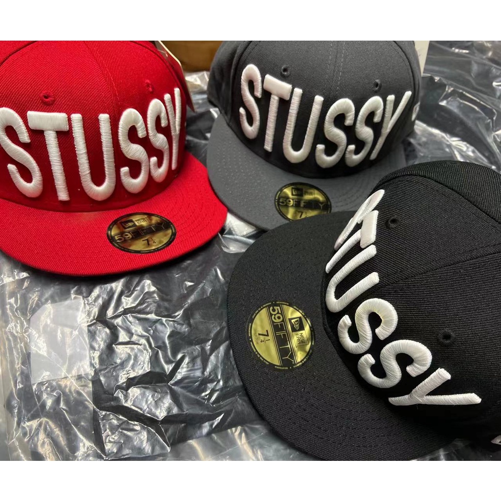 全新正品 STUSSY x NEW ER BIG STUSSY CAP棒球帽 黑紅灰 7 1/4 7 3/8 7 1/2