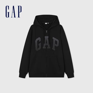 Gap 男裝 Logo連帽外套 碳素軟磨法式圈織系列-黑色(885513)