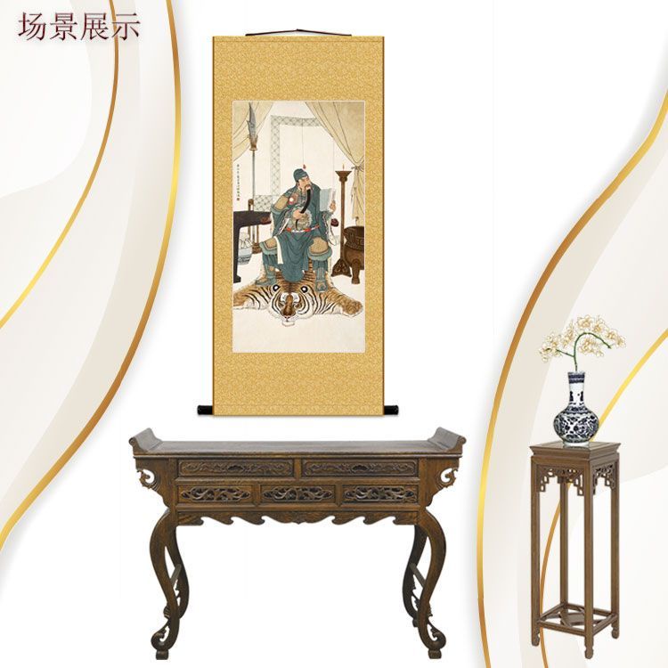 關公夜讀春秋關公看書圖關羽三國人物掛畫客廳書房裝飾畫絲綢畫| 蝦皮購物