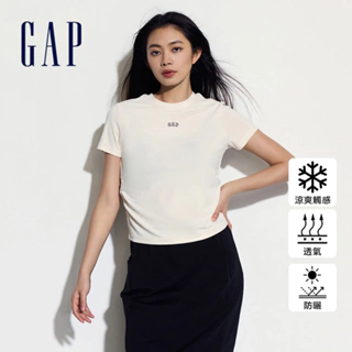 Gap 女裝 Logo防曬圓領短袖T恤-米色(540508)