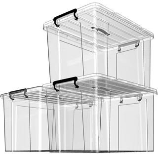 奈斯莫丨 透明收納箱 搬家箱子 直角箱 透明箱 帶蓋收納箱 衣服收納盒 塑料收納盒 帶蓋超大儲物盒 床底整理箱