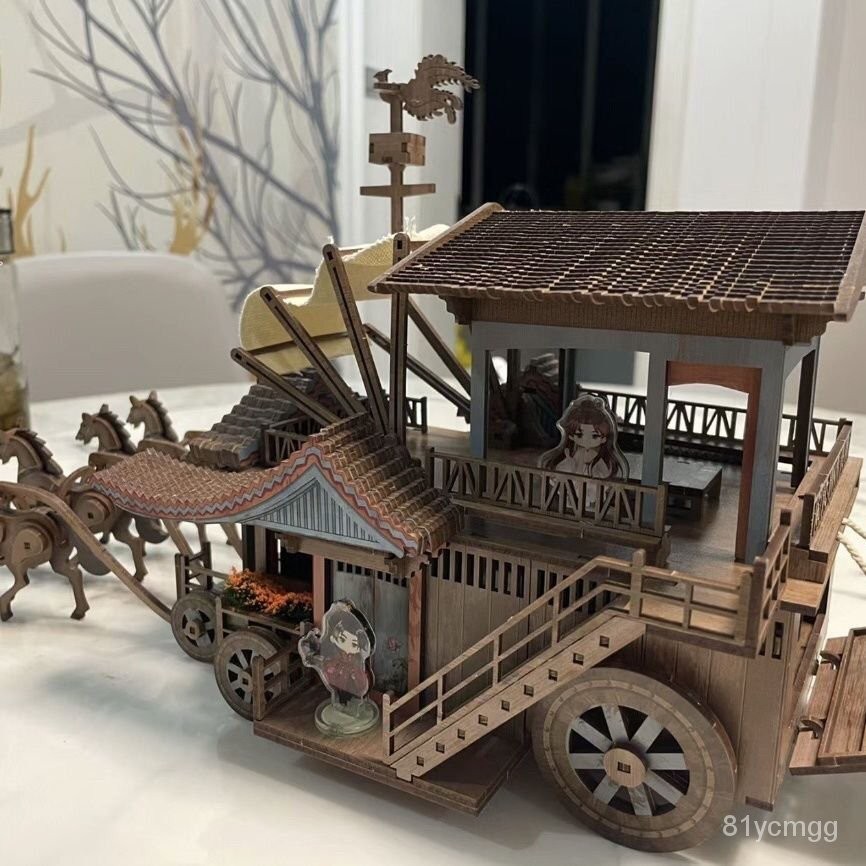 桃園有貨】蓮花樓馬車木質拚裝模型3D立體拚圖手工diy蓮花樓積木拚裝
