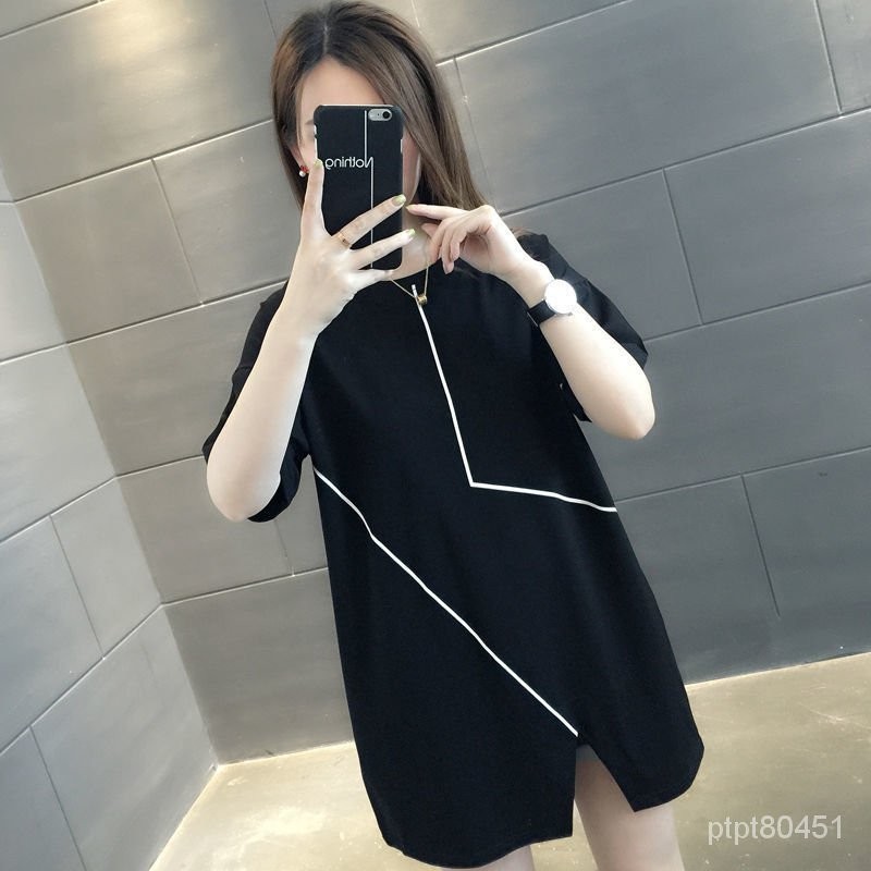 【胖丫女裝】大尺碼女裝 女裝 短袖 T恤胖MM200斤純棉中長款T恤女夏裝短袖新款韓版寬鬆女士網紅上衣 | 蝦皮購物