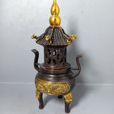銅器 太上老君錬丹炉 三足鼎 供養塔薫炉 太上老君煉丹爐丹爐銅鎏金塔爐香爐擺件塔型香爐| 蝦皮購物
