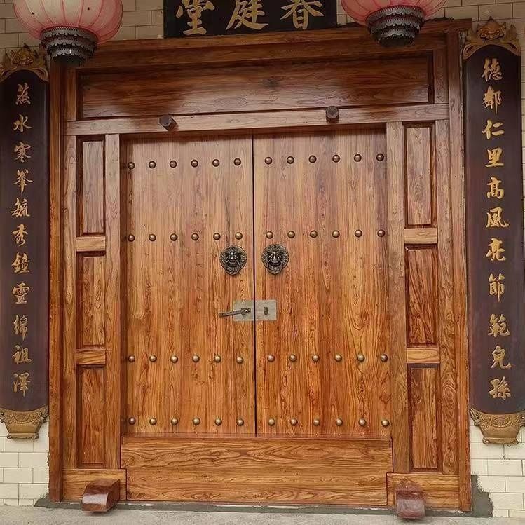 【實木門】老榆木門板雙開別墅庭院大門復古中式仿古原木茶桌餐桌雕刻老式門 | 蝦皮購物