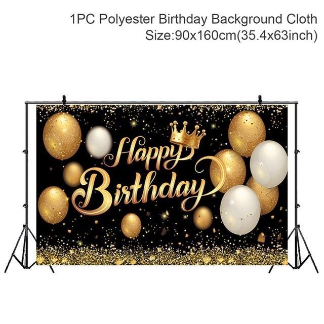 Happy Birthday Backdrop Banner Large Black Gold Balloon Star 蝦皮購物