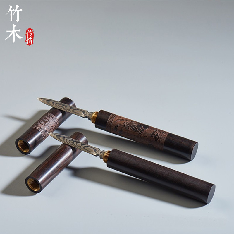 大馬士革茶刀 黑檀實木茶針 開茶餅工具 普洱茶刀 茶道配件 手工雕刻 | 蝦皮購物