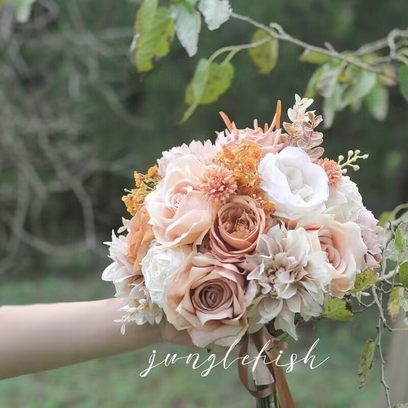 結婚捧花 森系手捧花奶茶色系新娘旅拍花束韓式手捧花 玫瑰仿真仿真鮮花花婚紗手捧花珍珠捧花拍攝道具婚禮花藝捧花婚禮手捧花 | 蝦皮購物