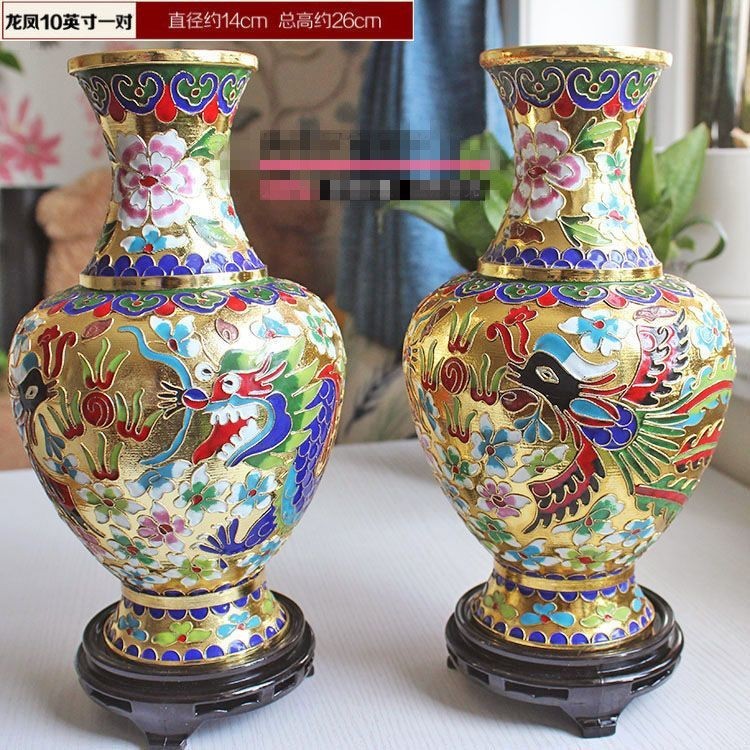 銅胎掐絲琺瑯】北京景泰藍花瓶插花瓶客廳擺飾傳統中國風擺件一對花瓶