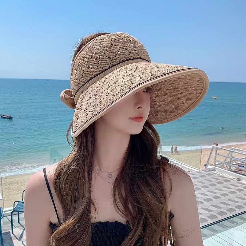 太陽帽 新款夏季百搭空頂帽遮陽帽防曬透氣女士大檐蝴蝶結戶外度假太陽帽 | 蝦皮購物