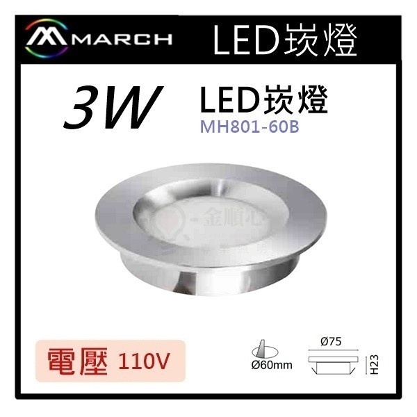 金順心照明 板橋好商量 MARCH LED 3W 崁燈 6cm 薄型 崁燈 110V 單電壓 MH801-60B 銀殼 | 蝦皮購物