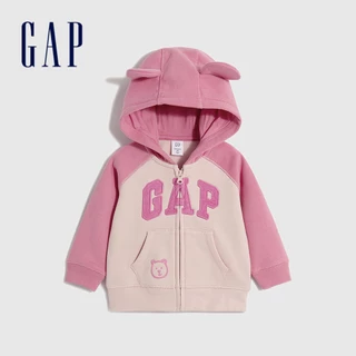 Gap 嬰兒裝 Logo熊耳造型連帽外套 碳素軟磨系列-粉紅色(788574)