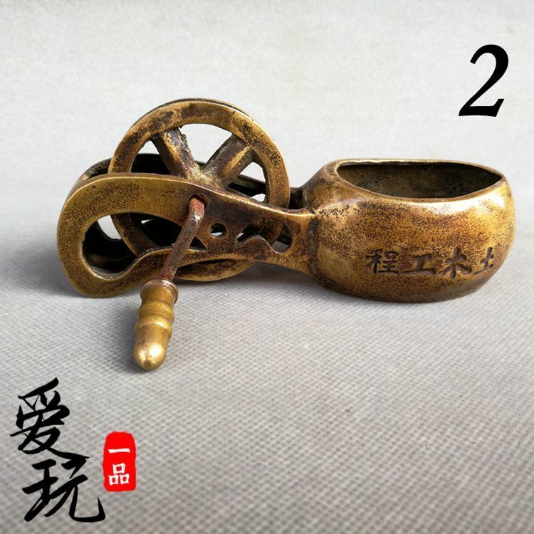 古玩雜項收藏大號銅墨斗木工拉線木豆復古古代木匠工具雜項收藏1