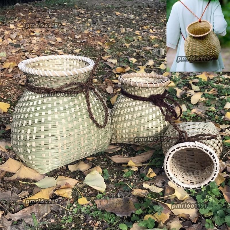 ♥背簍♥ 竹簍 手工 編織寶寶小背簍魚簍花盆 竹筐 採茶籃子 竹編 製品漢服古風 斯奈爾 | 蝦皮購物