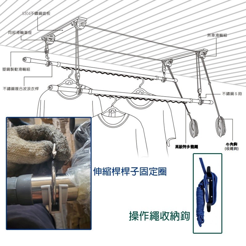 『寰岳五金』BAILI 單桿主機(不含桿) 手拉升降曬衣架