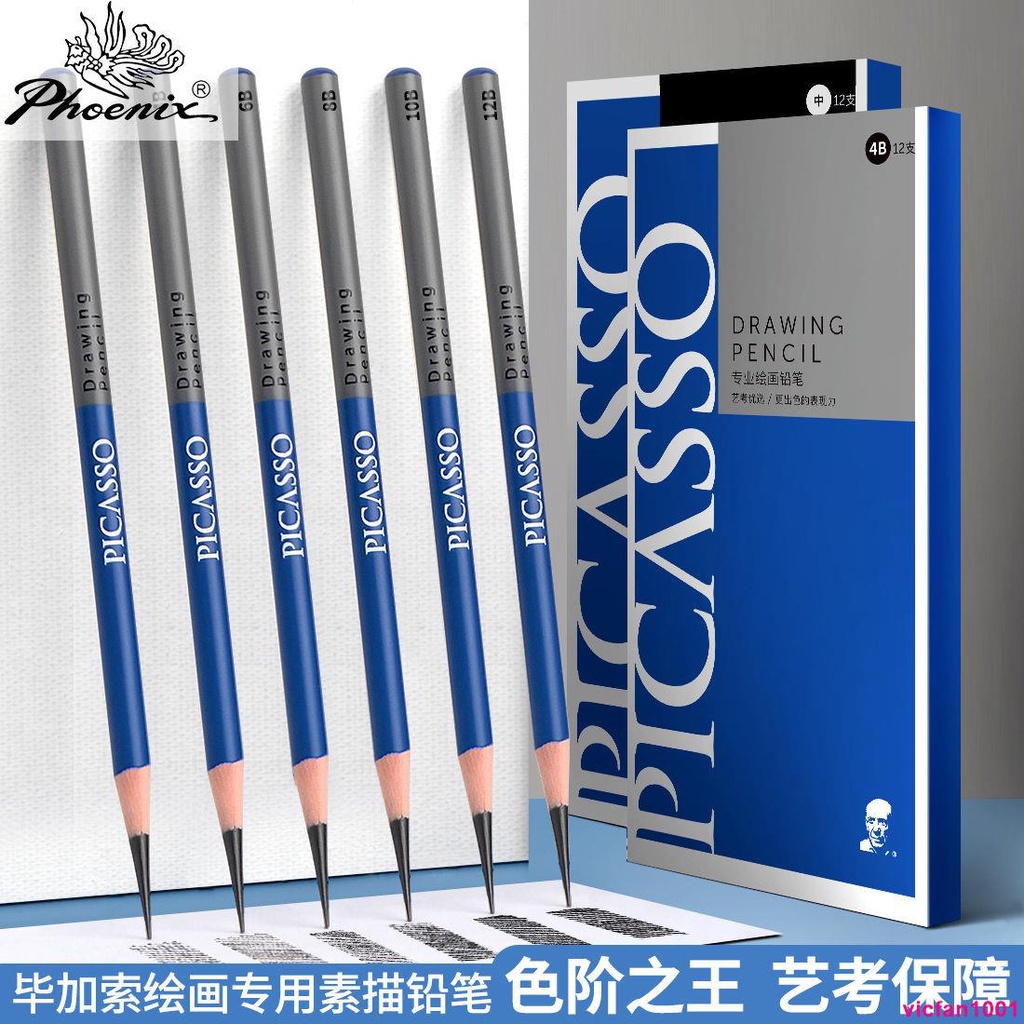 熱銷-優選百貨-鳳凰畢加索初學者素描工具2h2b素描筆4b速寫特軟碳筆繪畫 