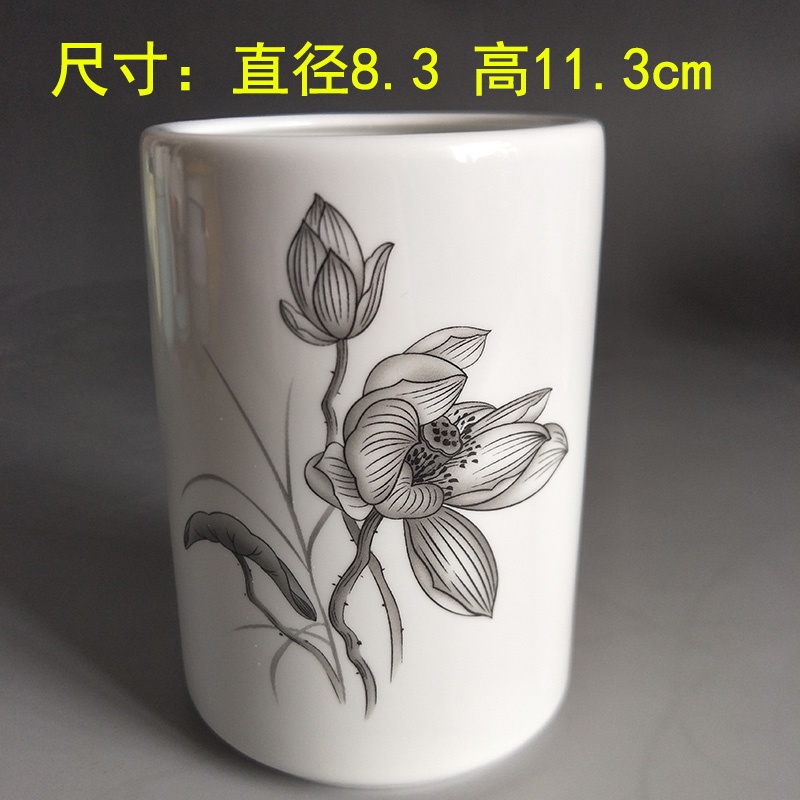 客製化】筆筒訂製刻字訂製logo 陶瓷擺件白色毛筆筆筒花瓶擺設辦公室