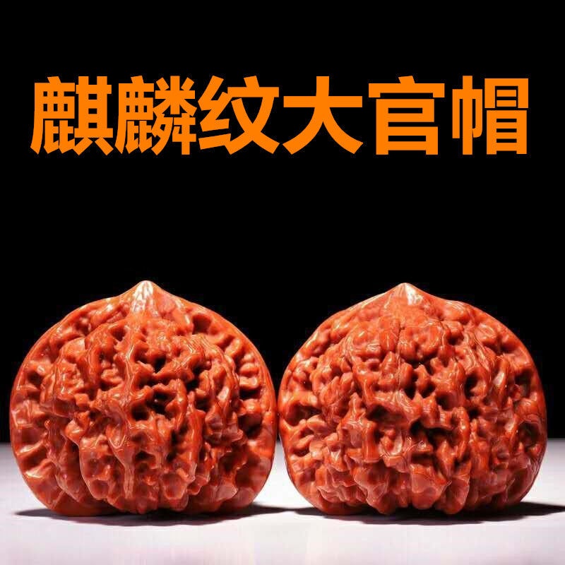 ☆極上☆伝統的な文玩核桃（麒麟）の逸品、麒麟の官帽の手球ペア 50mm 45mm-50mm】文玩核桃手把玩核桃野生麒麟紋官帽王勇官帽練手對盤核桃文