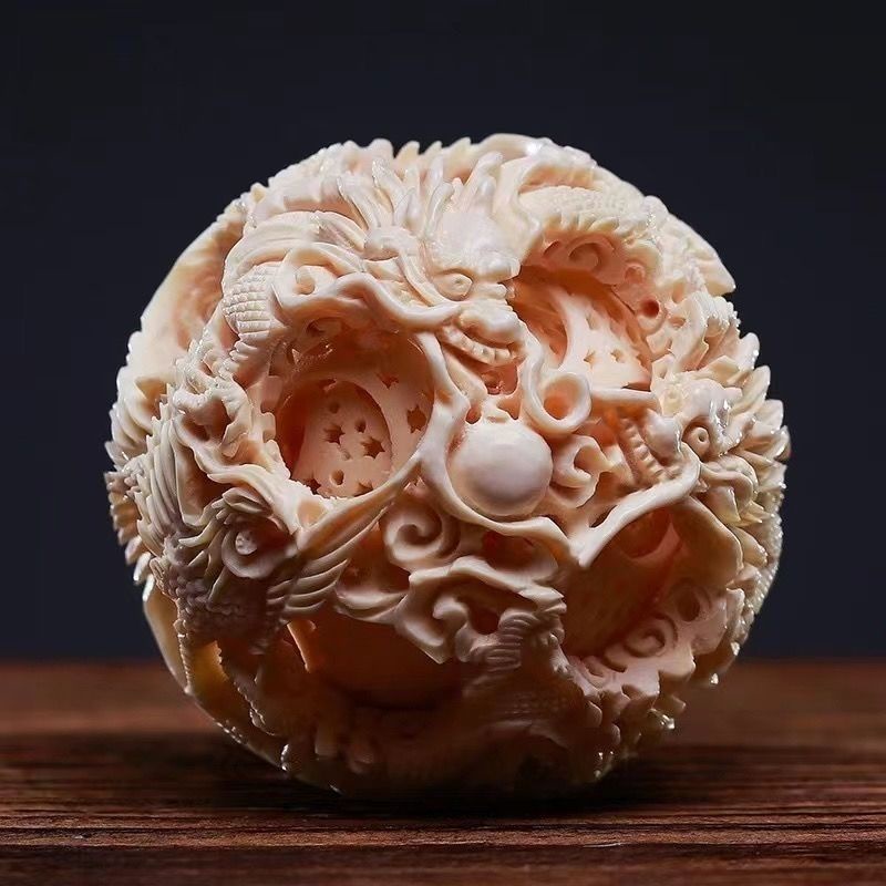 天然猛獁象牙鬼工球龍珠玲瓏球擺件古玩收藏品傢居高端擺件送禮| 蝦皮購物
