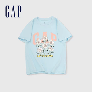 Gap 女童裝 Logo純棉印花圓領短袖T恤-天藍色(890394)