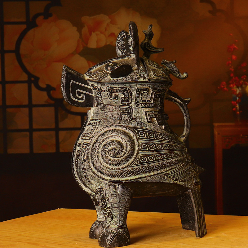 婦好鸮尊青原創銅梟尊鳥尊酒器仿古青銅器工藝禮品擺件婚慶影視道具特價